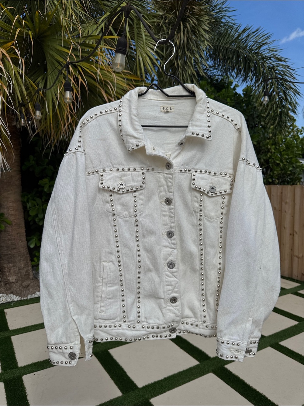 POL White Studded Denim Jacket